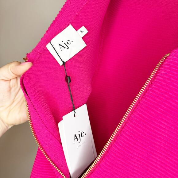 Aje Rushes Raffia Pink Ribbed Midi Dress Small NWT - Picture 5 of 10